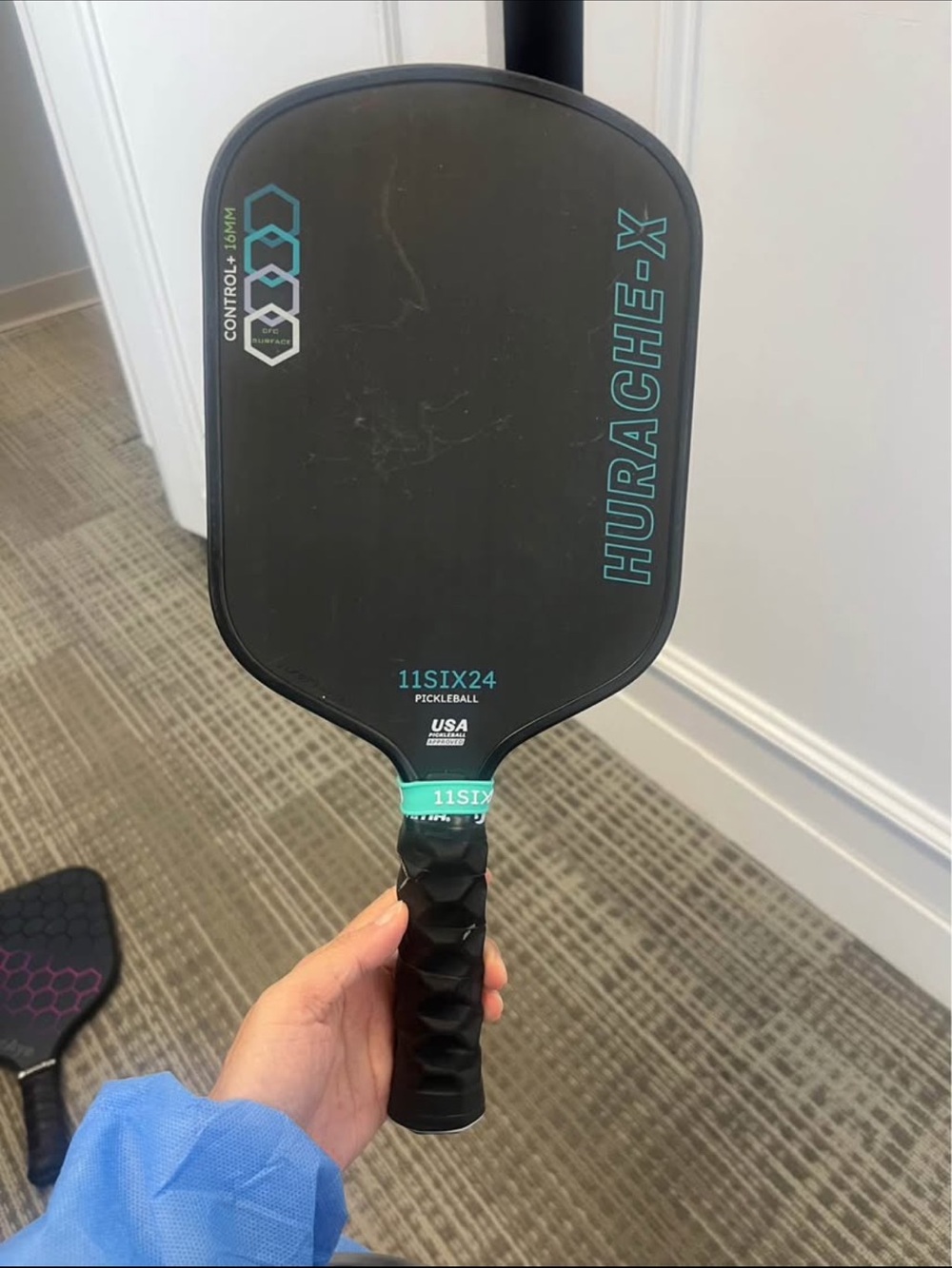 Hurache-X 11SIX24 Pickleball Paddle in Black with Teal Accents